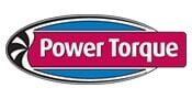 Logo with the words Power Torque in white text on a magenta oval, set against a blue and black background with a black and white fan-like graphic on the left side.