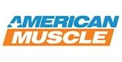 The American Muscle logo with AMERICAN in blue uppercase letters above MUSCLE in orange uppercase letters, both set on a white background.