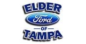 Logo for Elder Ford of Tampa featuring the blue Ford oval emblem in the center, with the words ELDER above and OF TAMPA below in bold blue letters with a white outline.