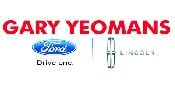 Logo with bold red text GARY YEOMANS above blue Ford oval logo and the words Drive Inc., next to the Lincoln logo and the word LINCOLN in gray.