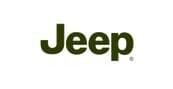 The image shows the Jeep logo in bold, dark green letters on a white background.