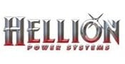 Logo with the text HELLION in metallic, stylized letters, and POWER SYSTEMS in smaller red letters below. The O in HELLION has metallic, cross-shaped accents.