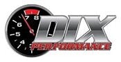 Logo with a black speedometer showing a needle at 7, next to bold, metallic letters DIX and red text Performance underneath.
